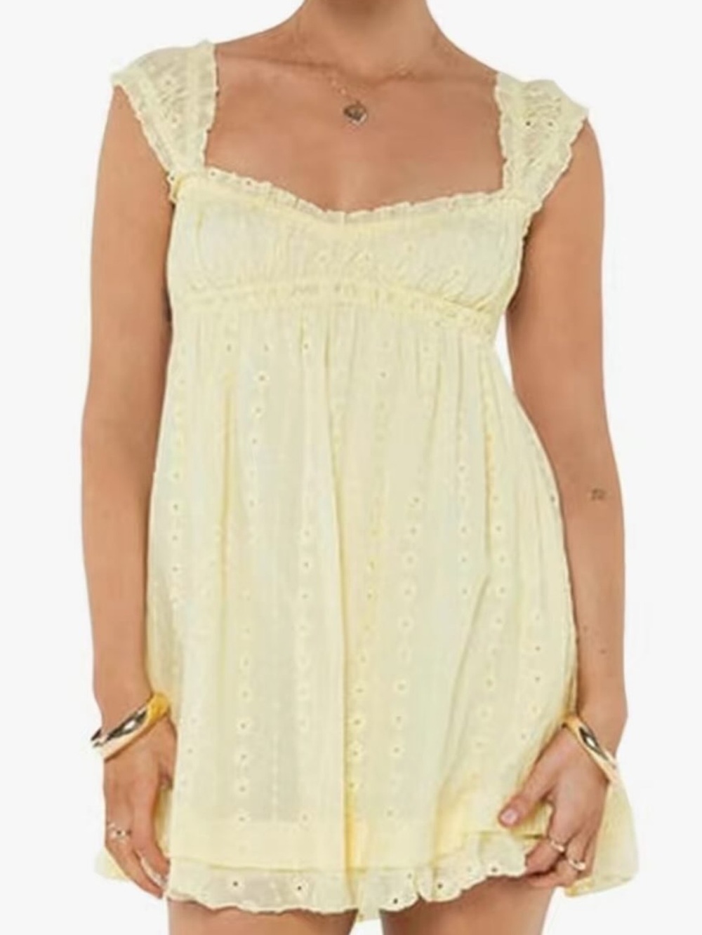 Yellow Eyelet Babydoll Dress